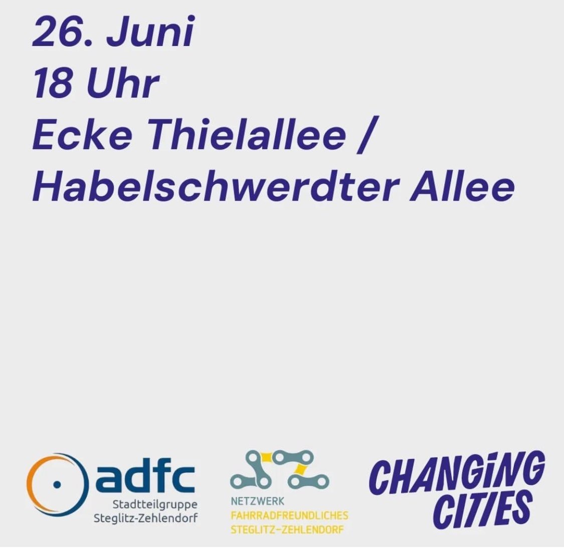 26. Juni 18 Uhr Demo für den Radweg Thielallee